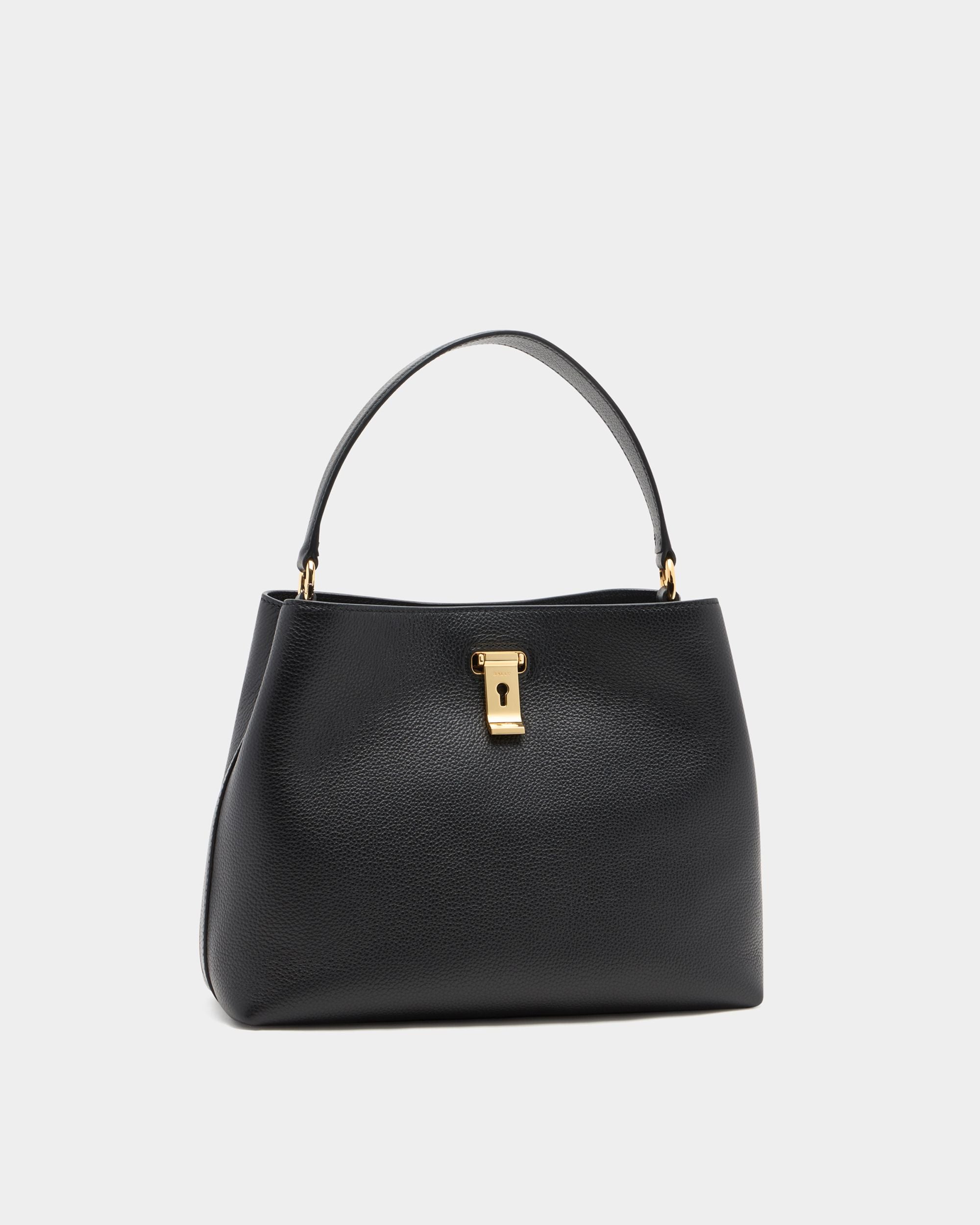 Lock Me Top Handle Bag in Black Grained Leather - Image 4