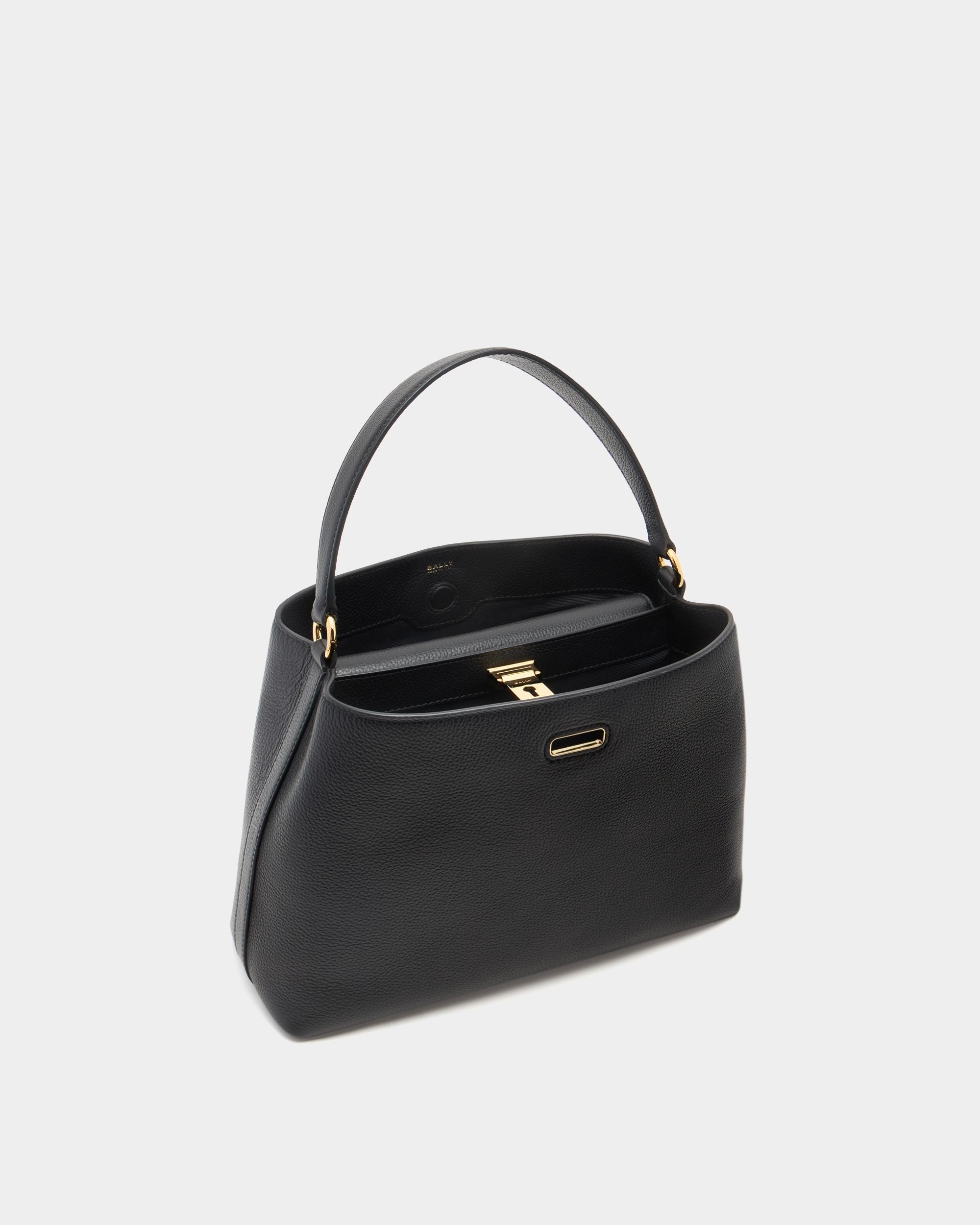 Lock Me Top Handle Bag in Black Grained Leather - Image 5