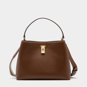 Lock Me Top Handle Bag in Brown Leather