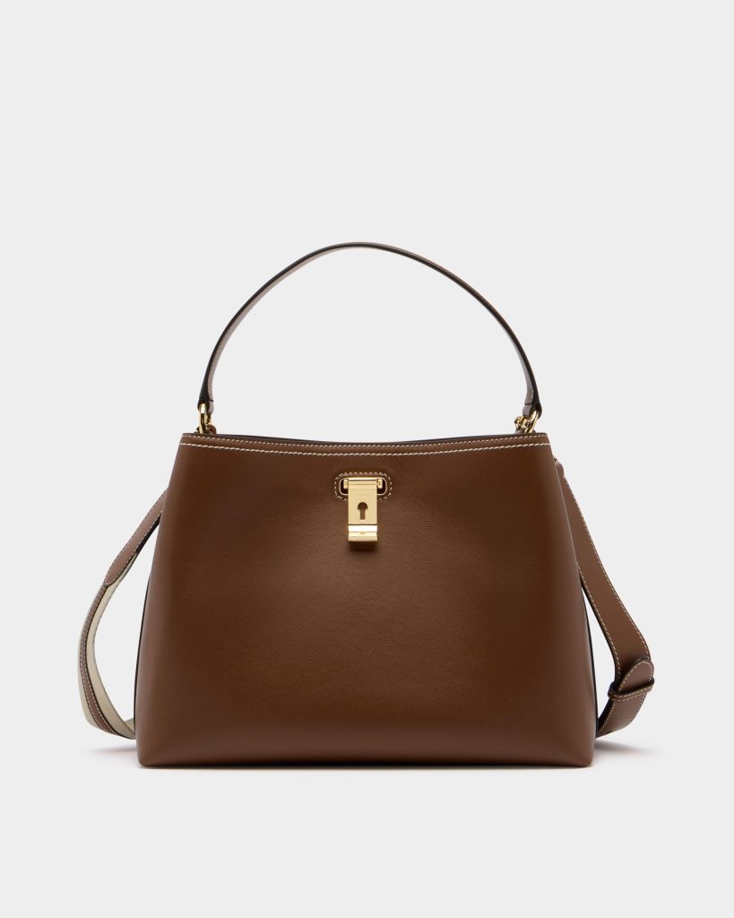 Lock Me Top Handle Bag in Brown Leather