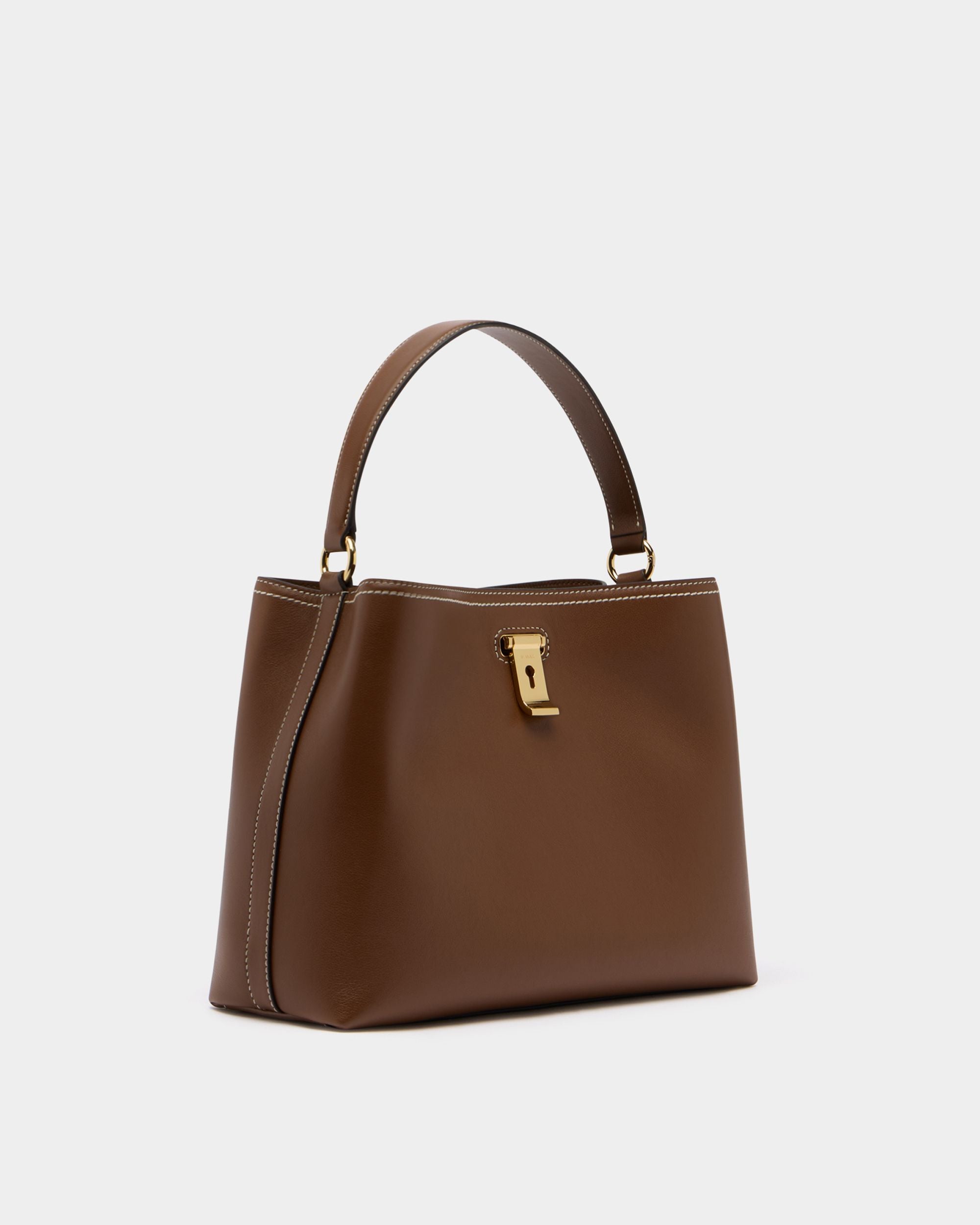 Lock Me Top Handle Bag in Brown Leather - Image 3