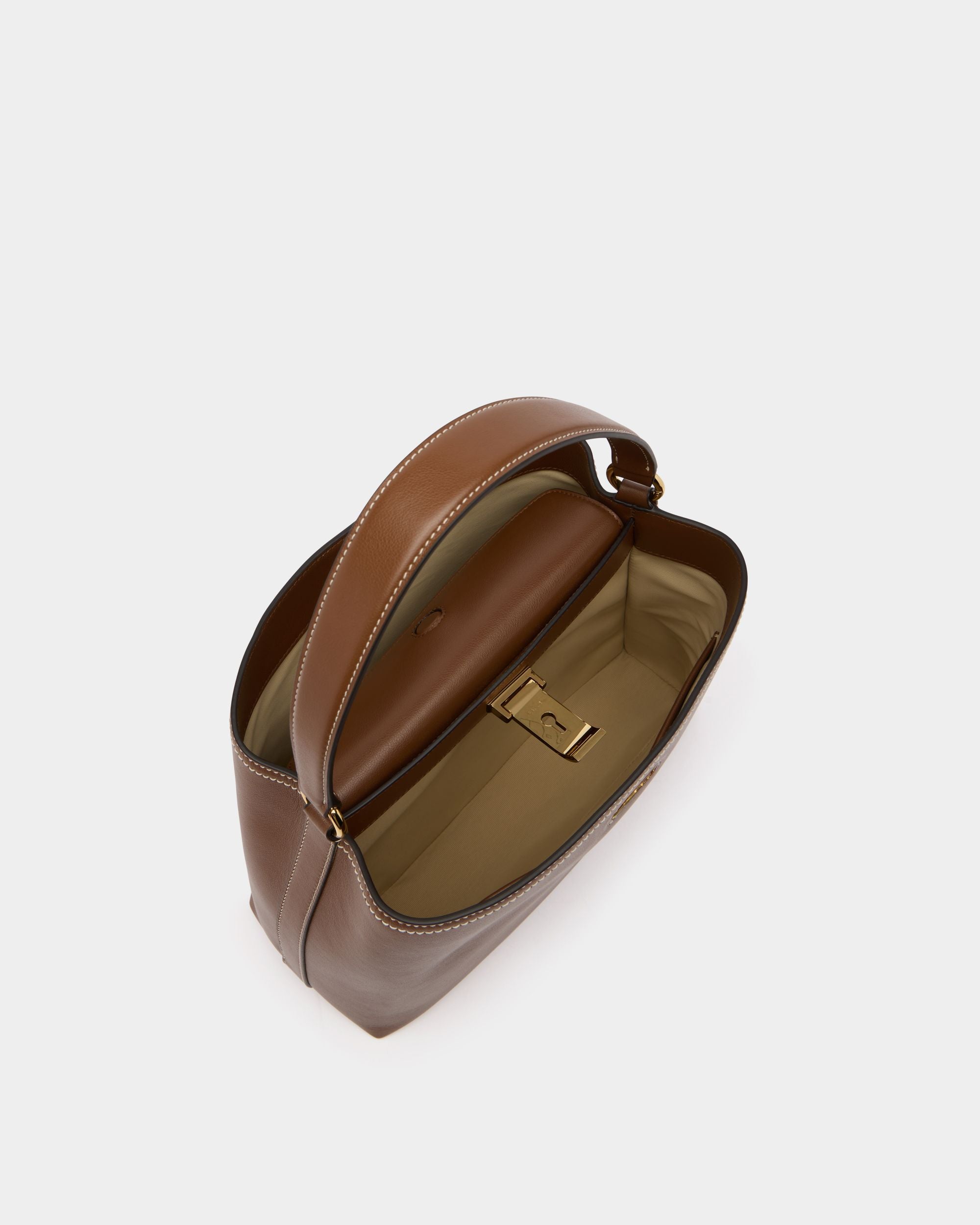 Lock Me Top Handle Bag in Brown Leather - Image 4