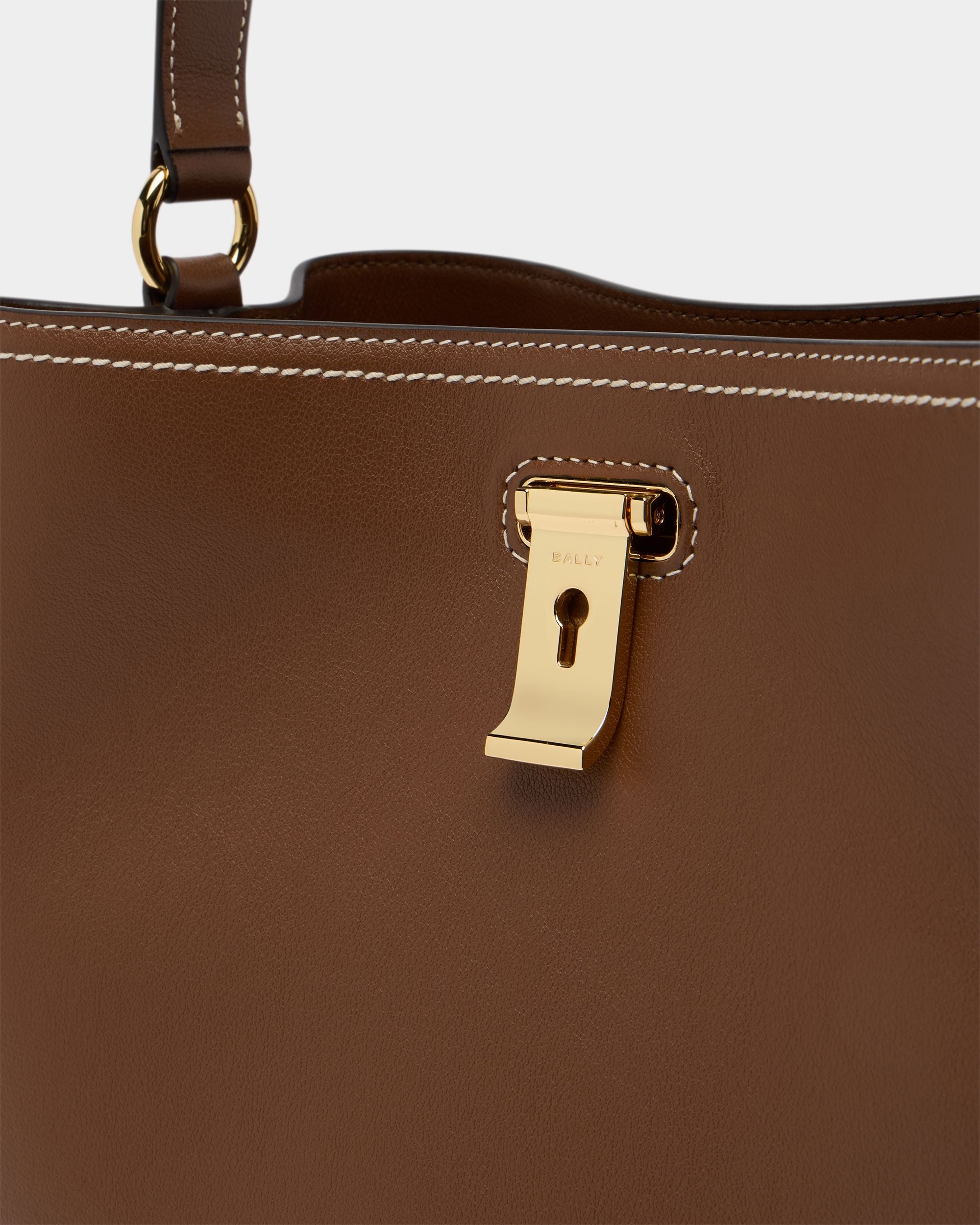 Lock Me Top Handle Bag in Brown Leather - Image 5