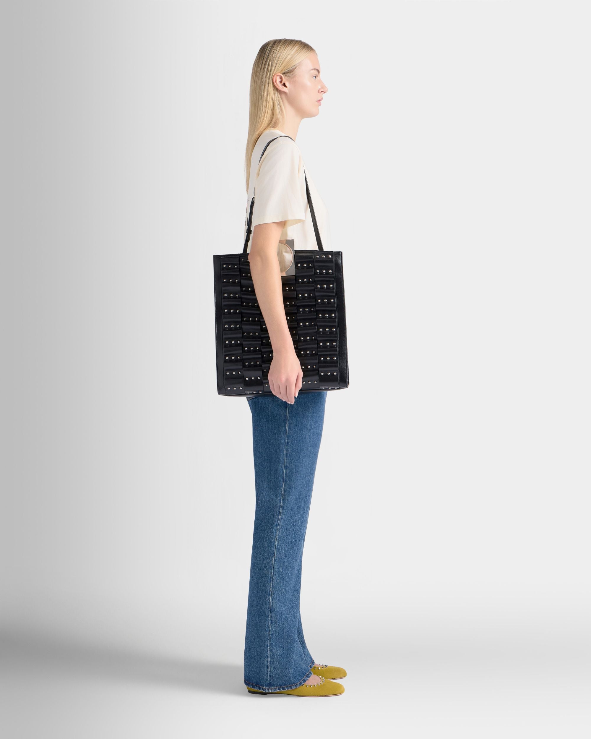 Anni Tote in Black Leather with Studs - Image 2