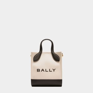 Bar Mini Tote Bag in Neutral And Black Canvas And Leather