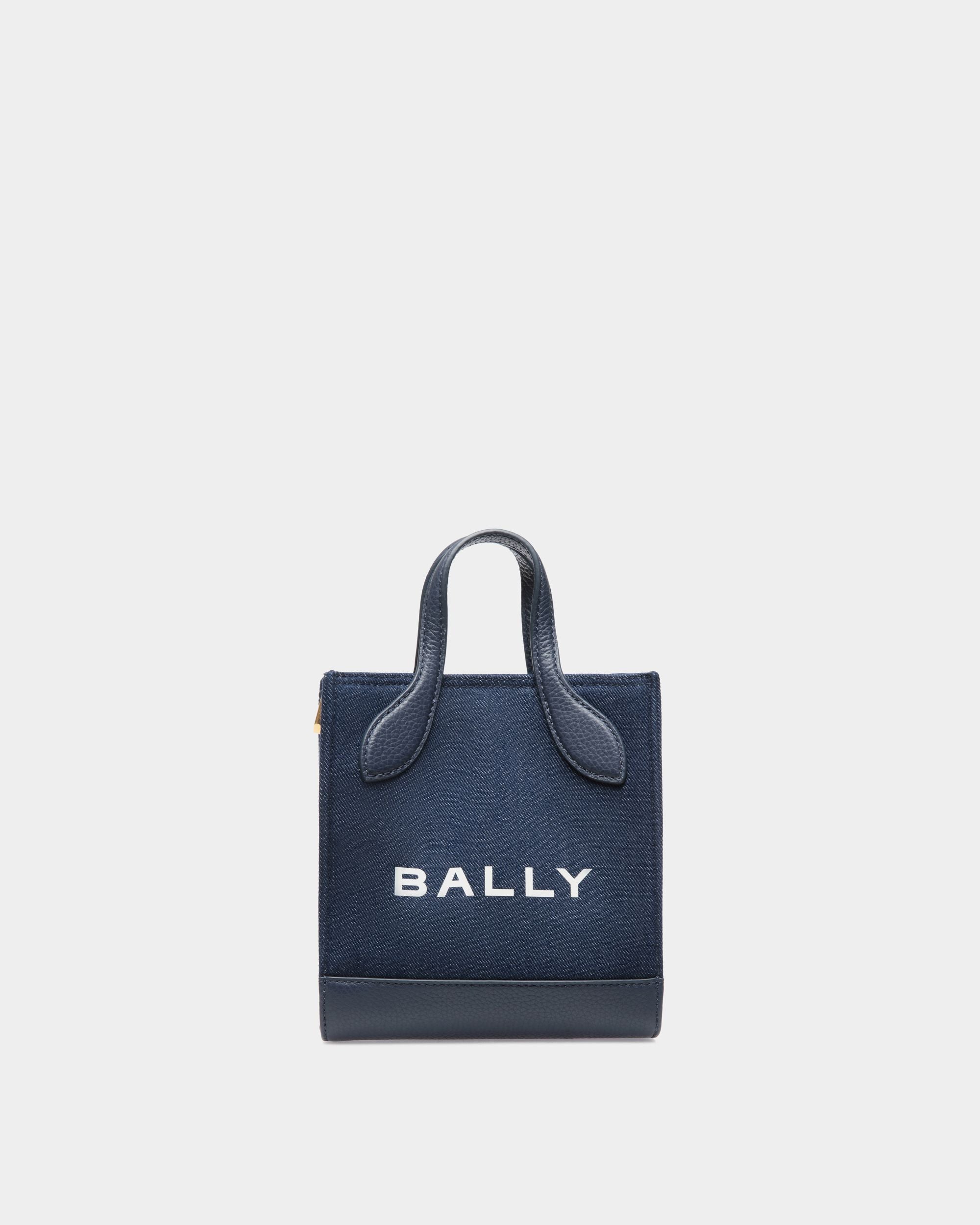 Bar Mini Tote Bag in Navy Blue Fabric And Leather