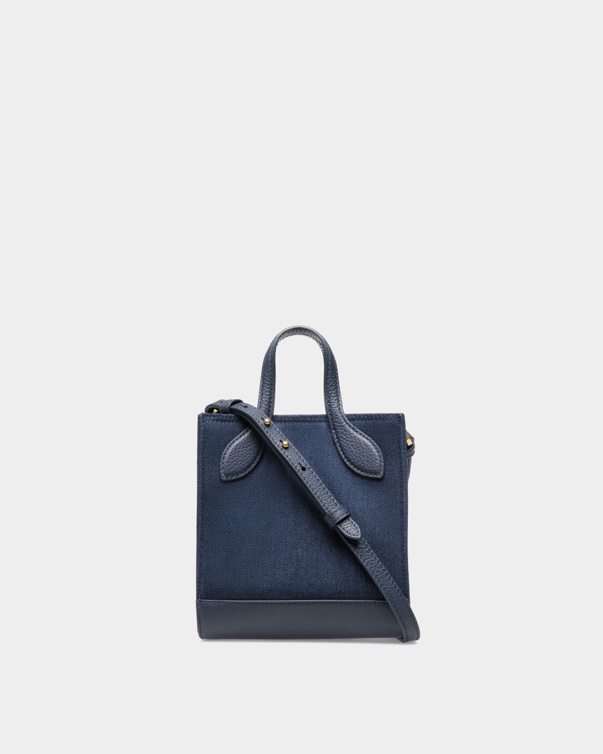 Bar Mini Tote Bag in Navy Blue Fabric And Leather - Image 2