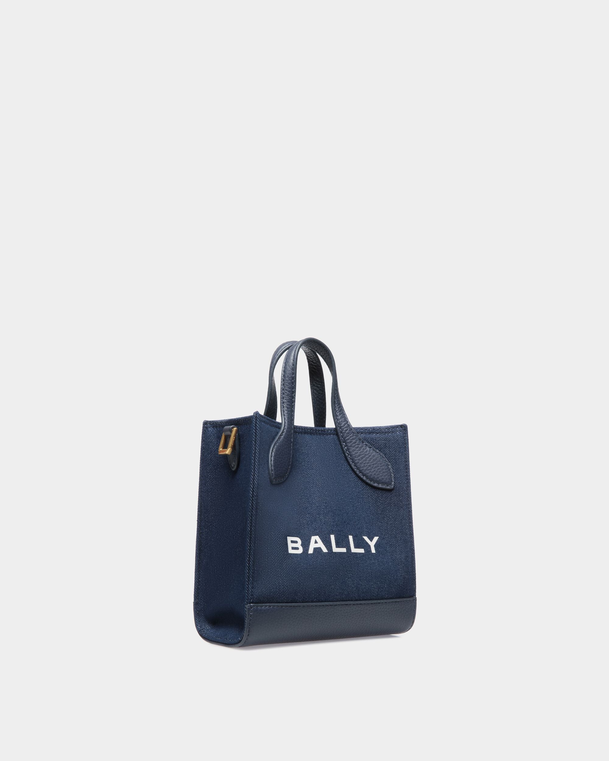 Bar Mini Tote Bag in Navy Blue Fabric And Leather - Image 3