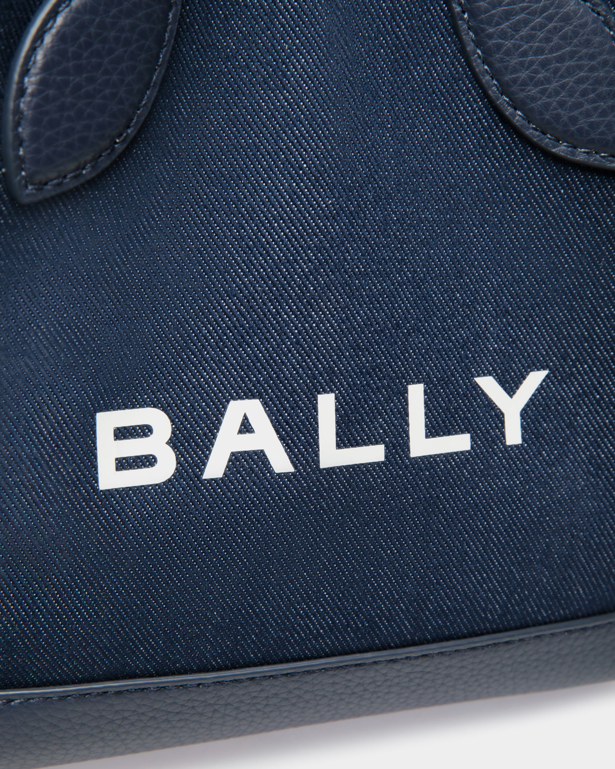 Bar Mini Tote Bag in Navy Blue Fabric And Leather - Image 5