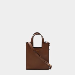 Easy Bally Small Tote Bag in Brown Leather
