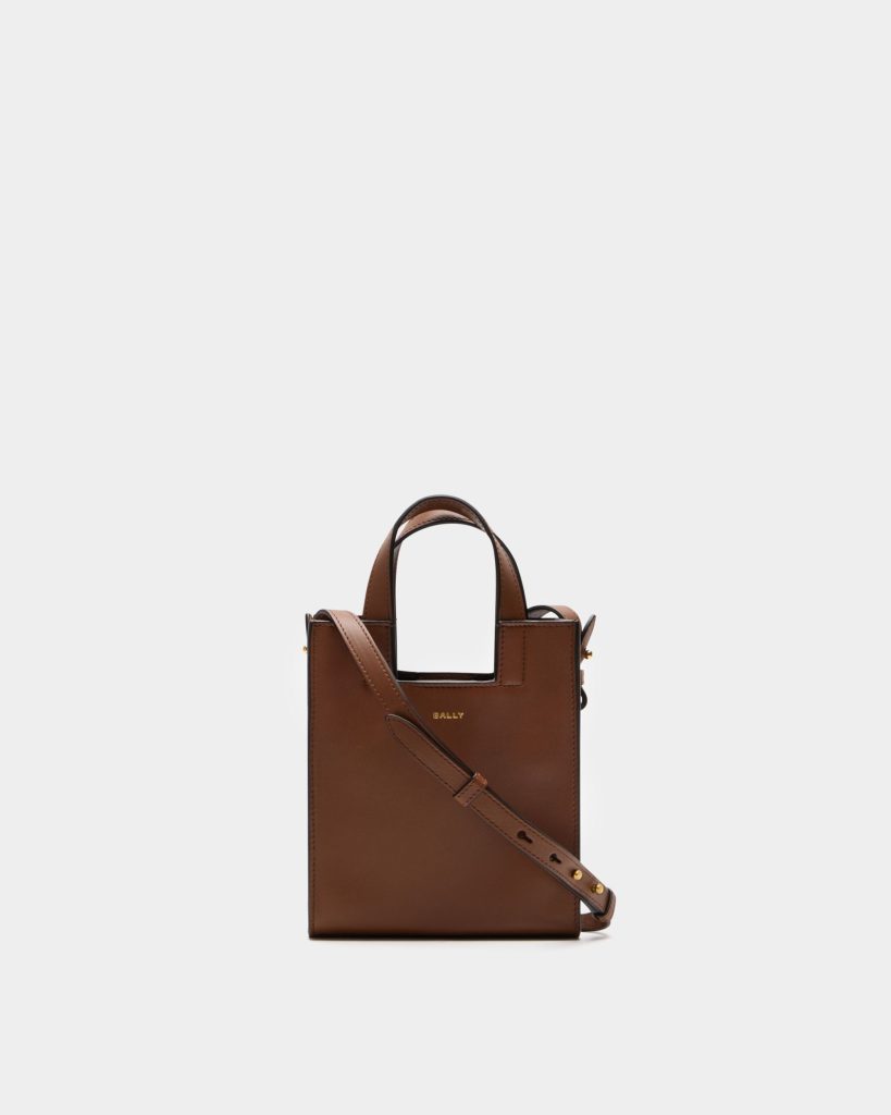 Easy Bally Small Tote Bag in Brown Leather
