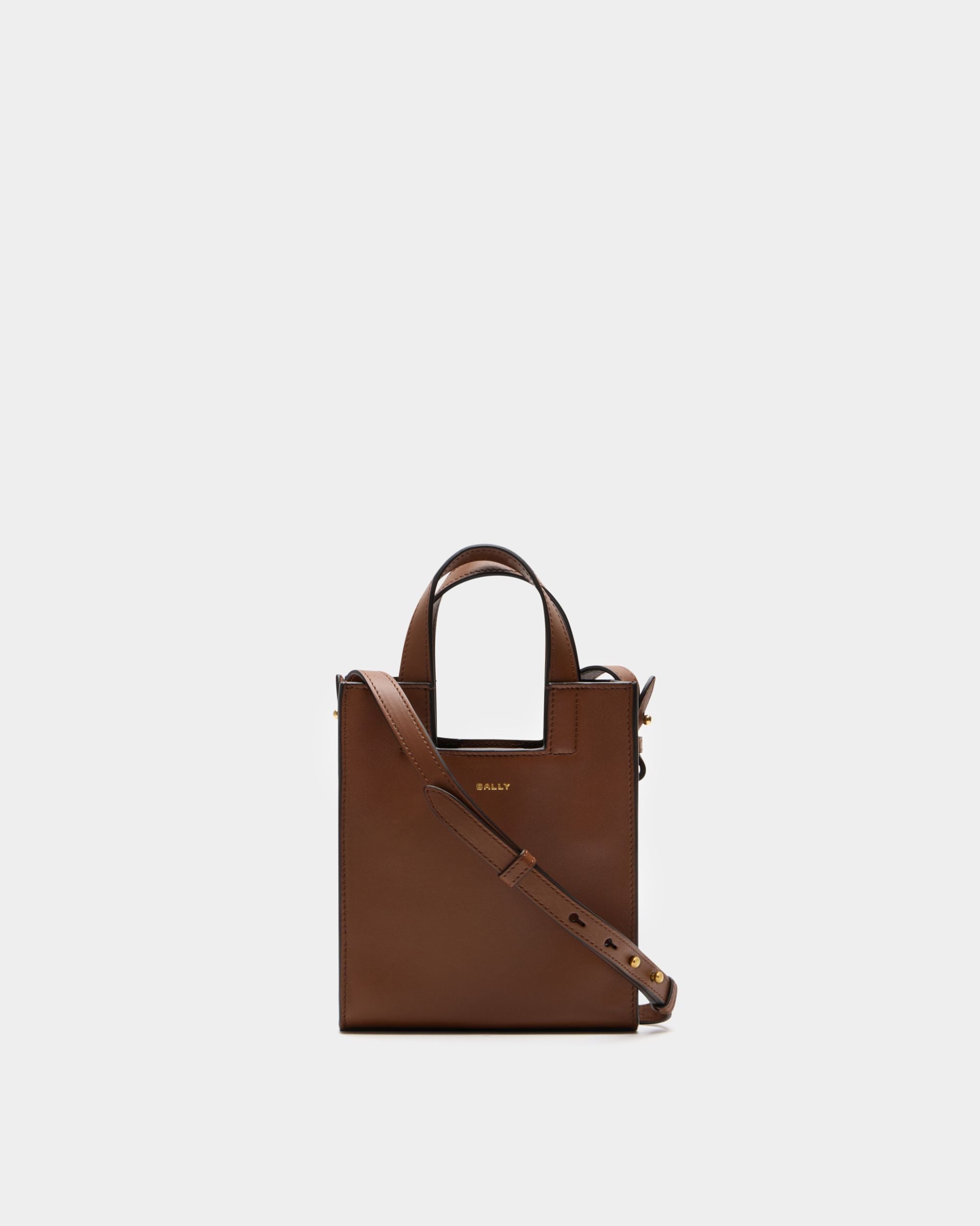Easy Bally Small Tote Bag in Brown Leather