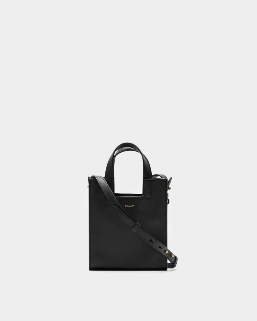 Easy Bally Small Tote Bag in Black Leather