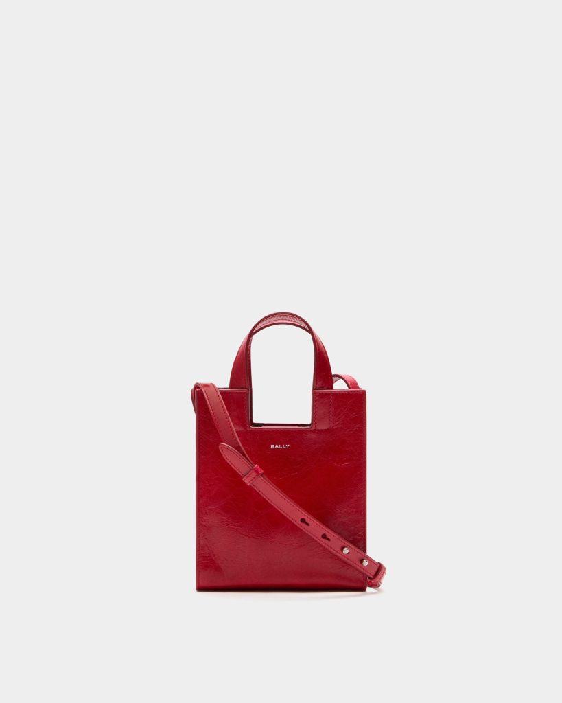 Easy Bally Small Tote Bag in Red Leather