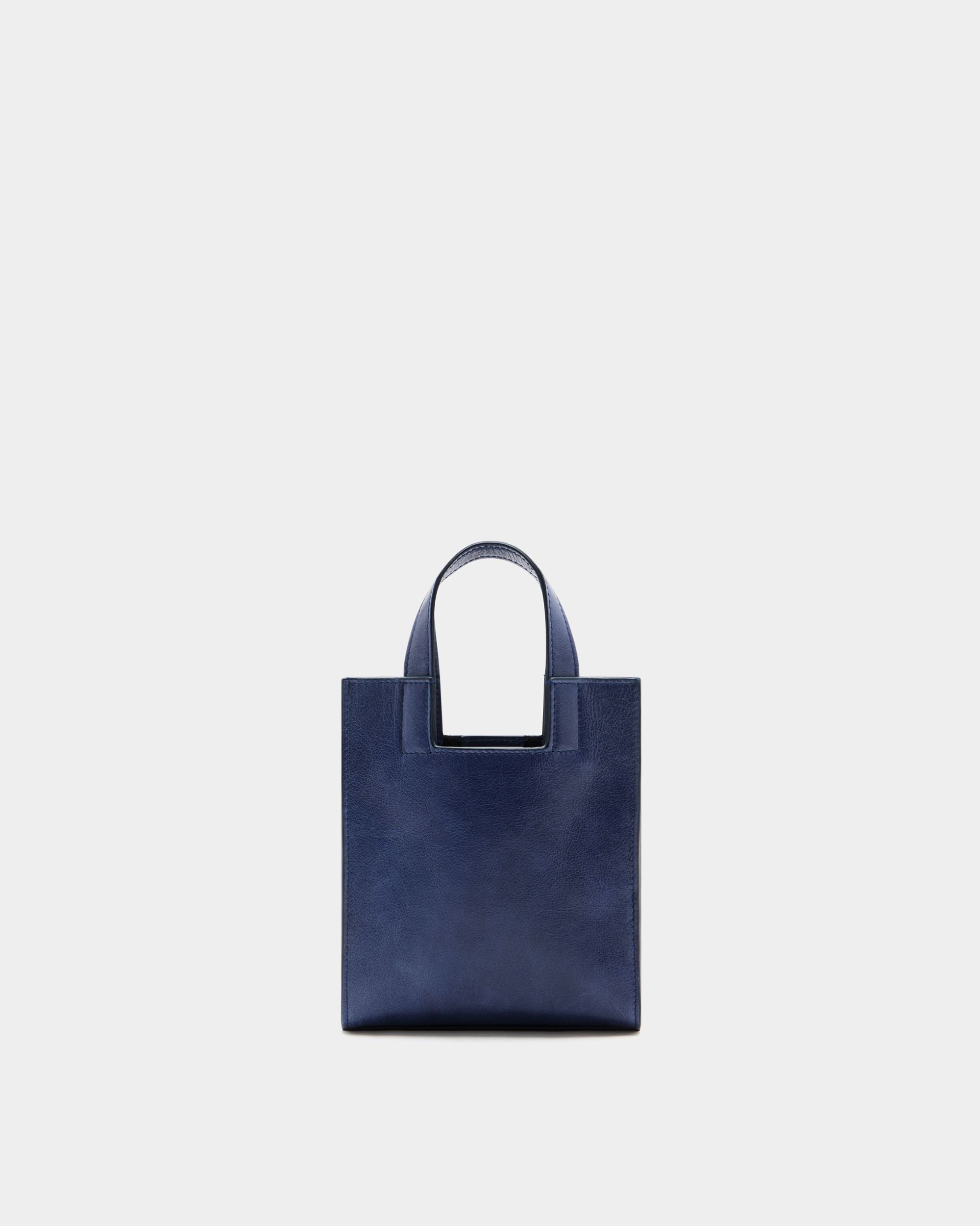Easy Bally Small Tote Bag in Navy Blue Leather - Image 3