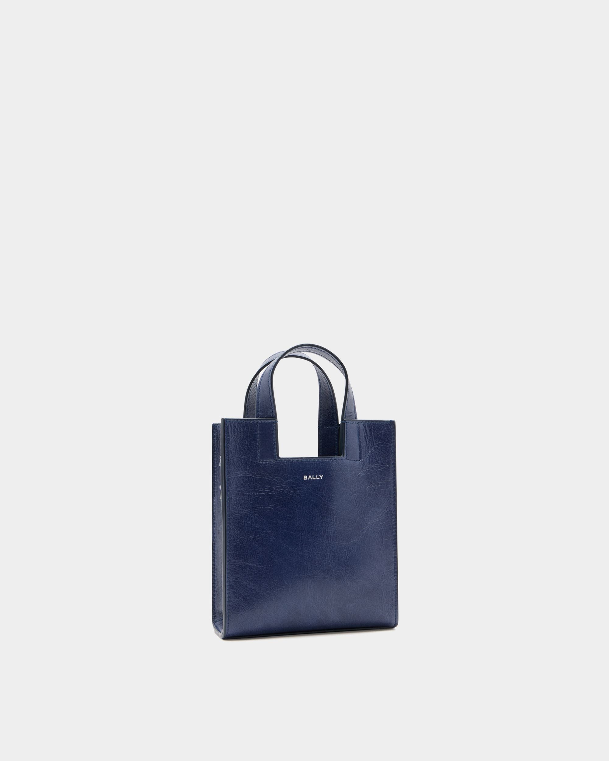 Easy Bally Small Tote Bag in Navy Blue Leather - Image 4