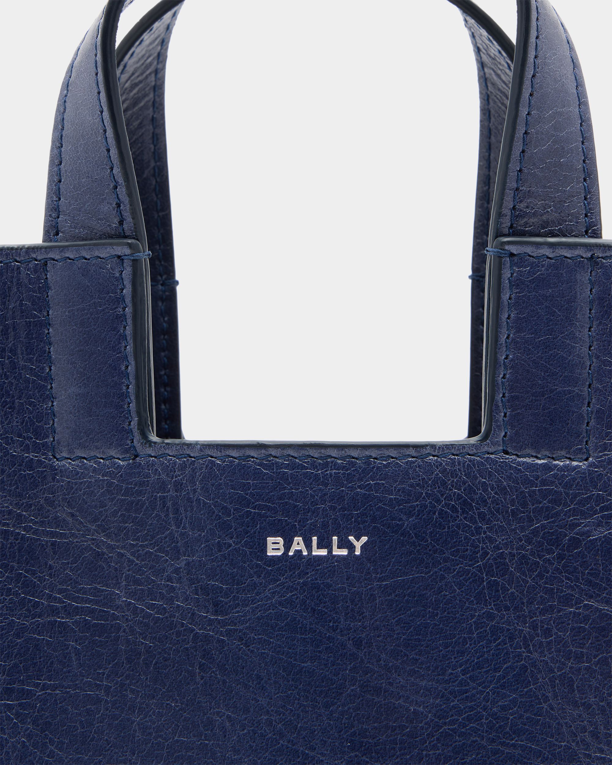 Easy Bally Small Tote Bag in Navy Blue Leather - Image 6