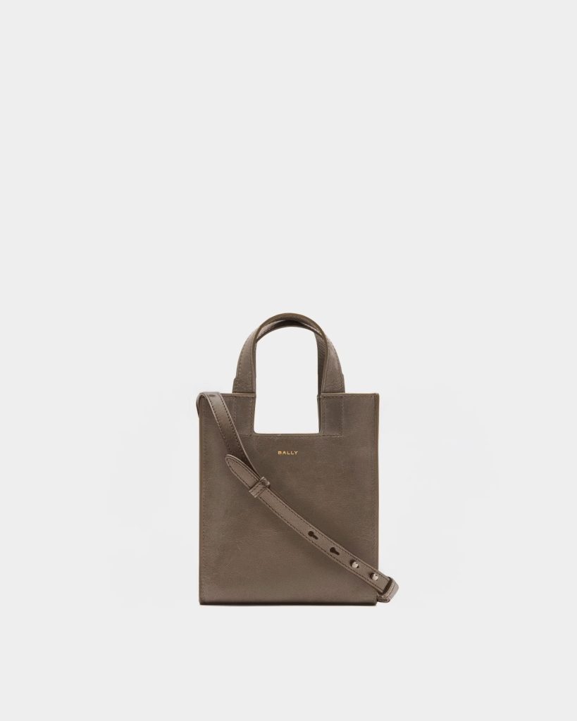 Easy Bally Small Tote Bag in Taupe Leather