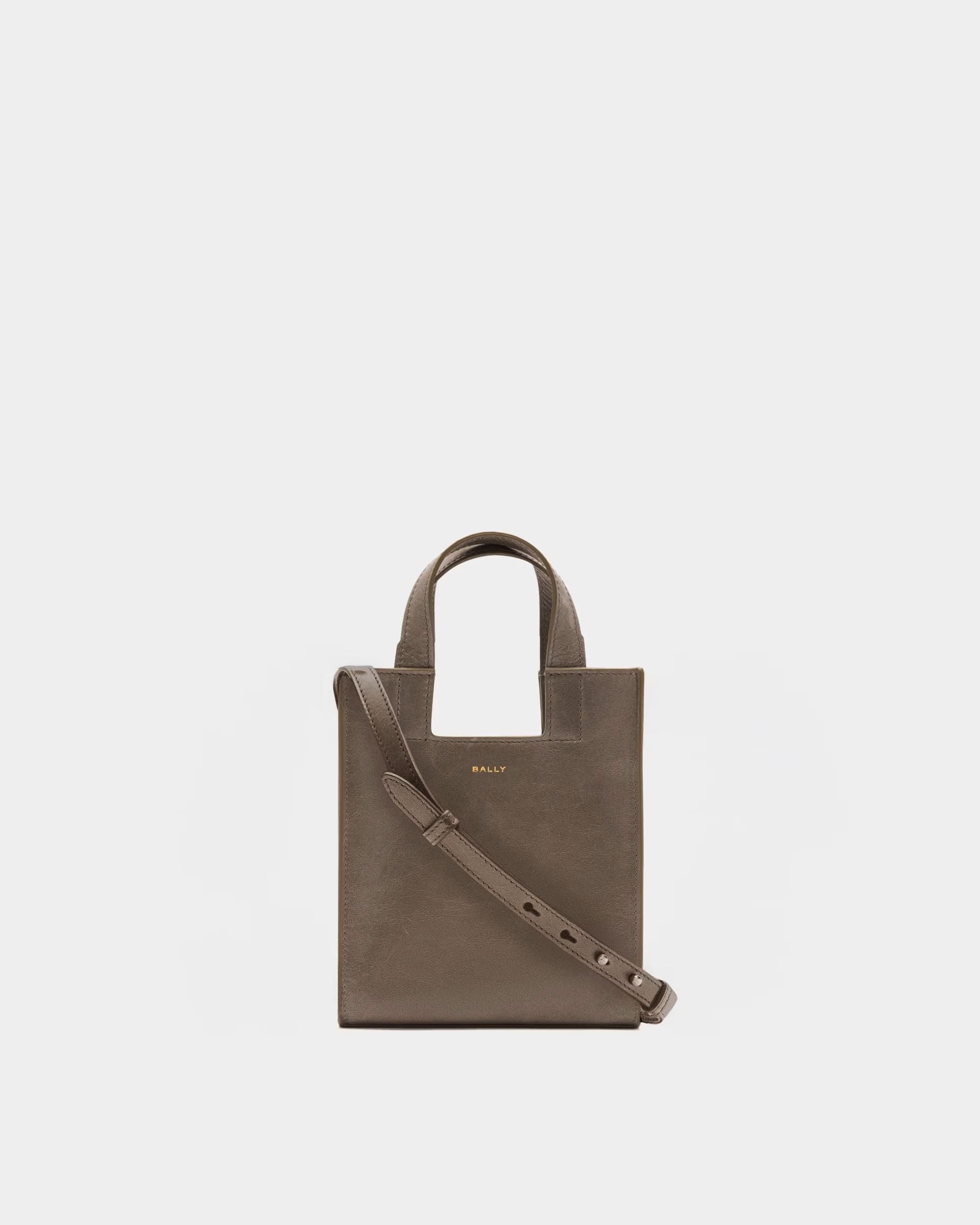 Easy Bally Small Tote Bag in Taupe Leather
