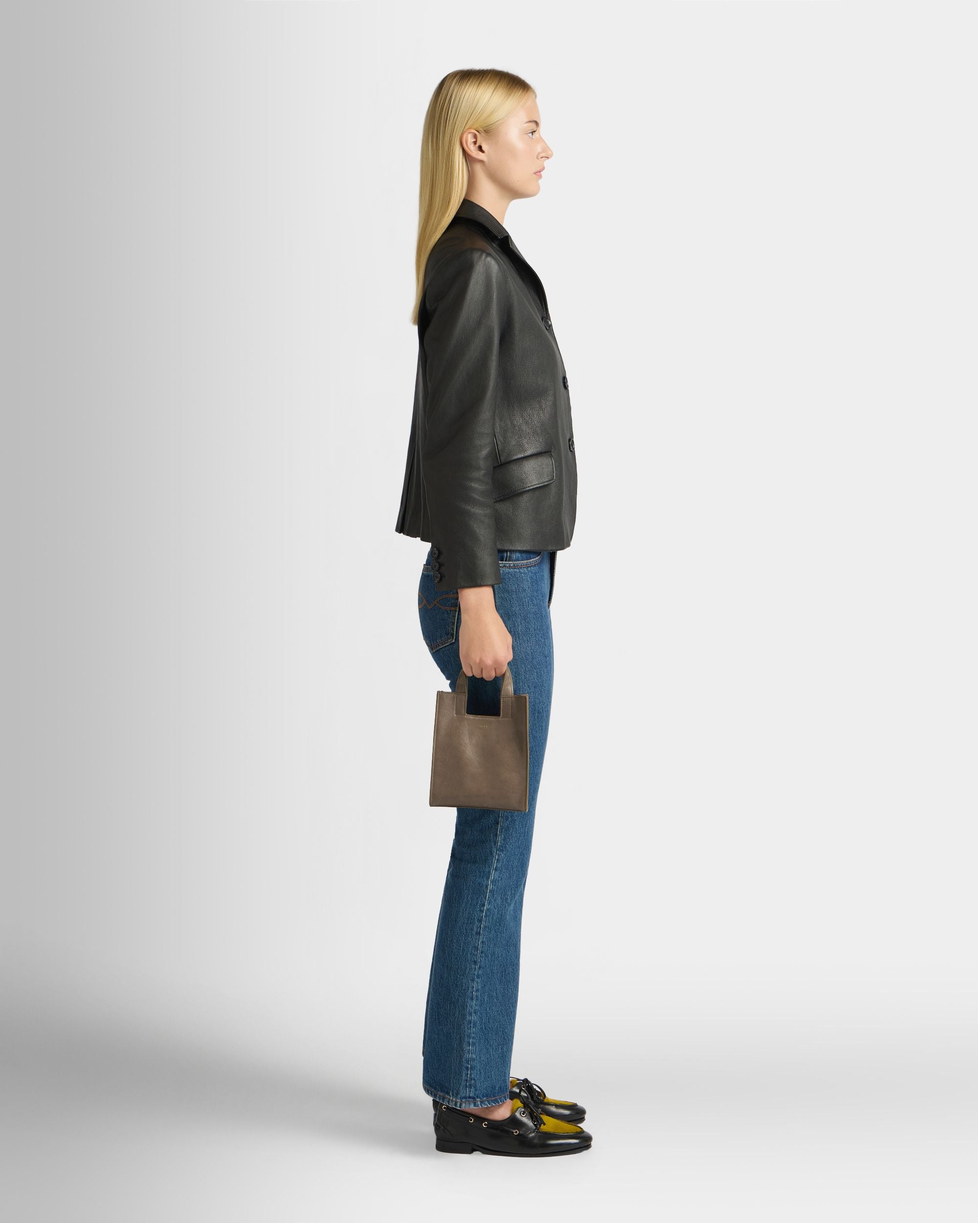 Easy Bally Small Tote Bag in Taupe Leather - Image 2