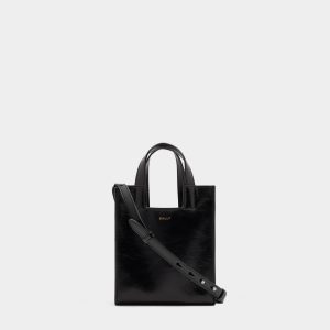 Easy Bally Small Tote Bag in Black Leather
