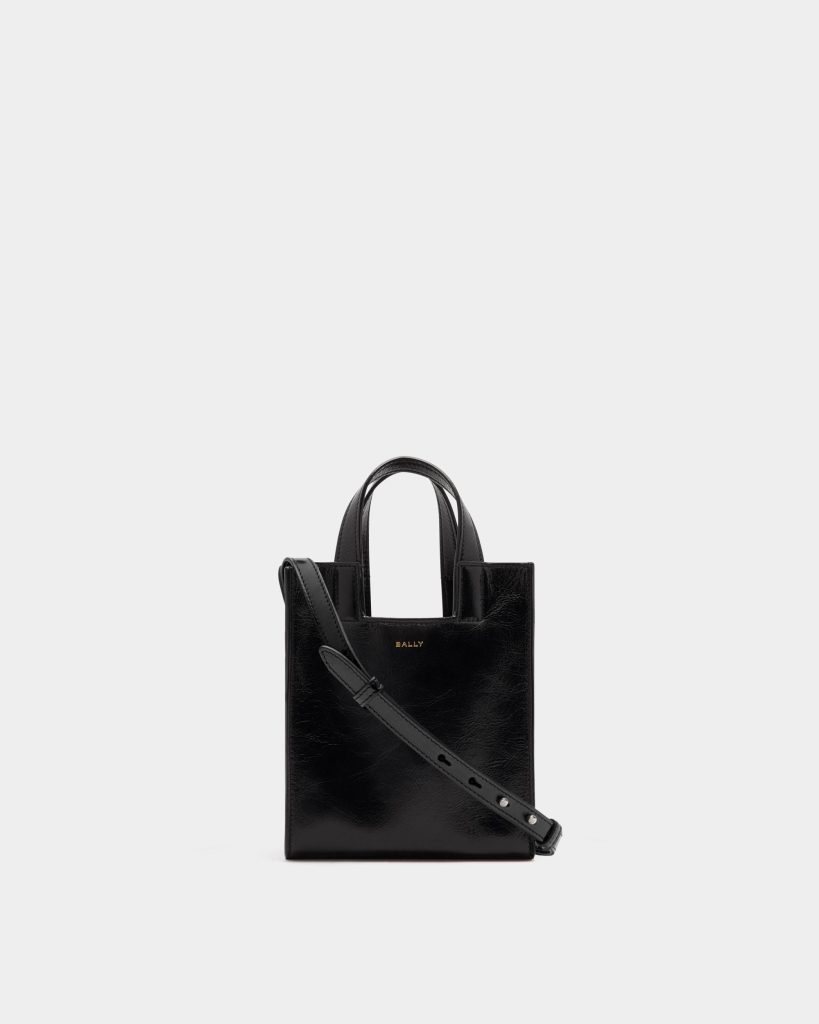 Easy Bally Small Tote Bag in Black Leather