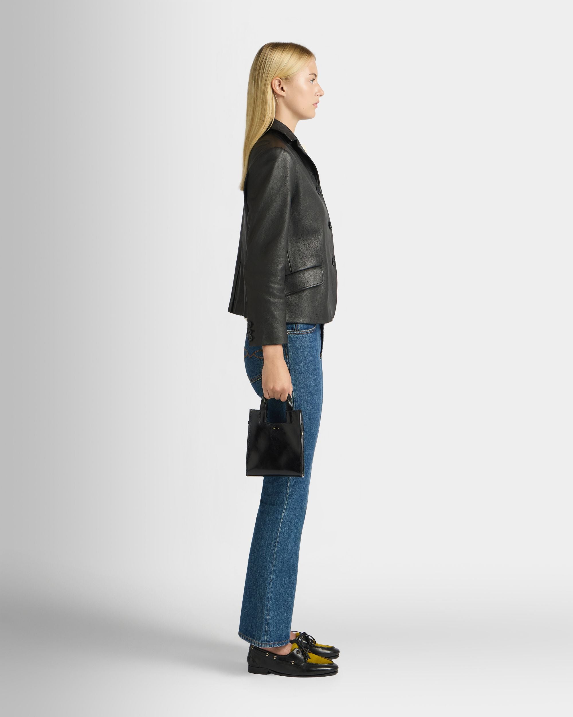 Easy Bally Small Tote Bag in Black Leather - Image 2