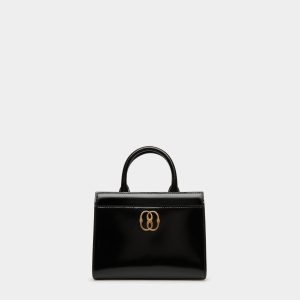 Emblem Small Tote Bag In Black Brushed Leather