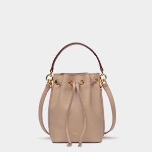 Code Mini Bucket Bag in Light Beige Leather
