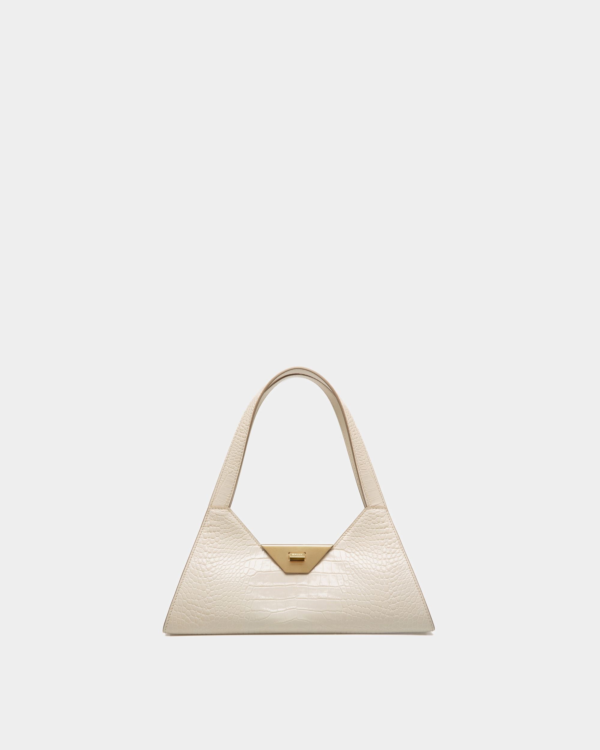 Tilt Small Shoulder Bag In White Crocodile Print Leather