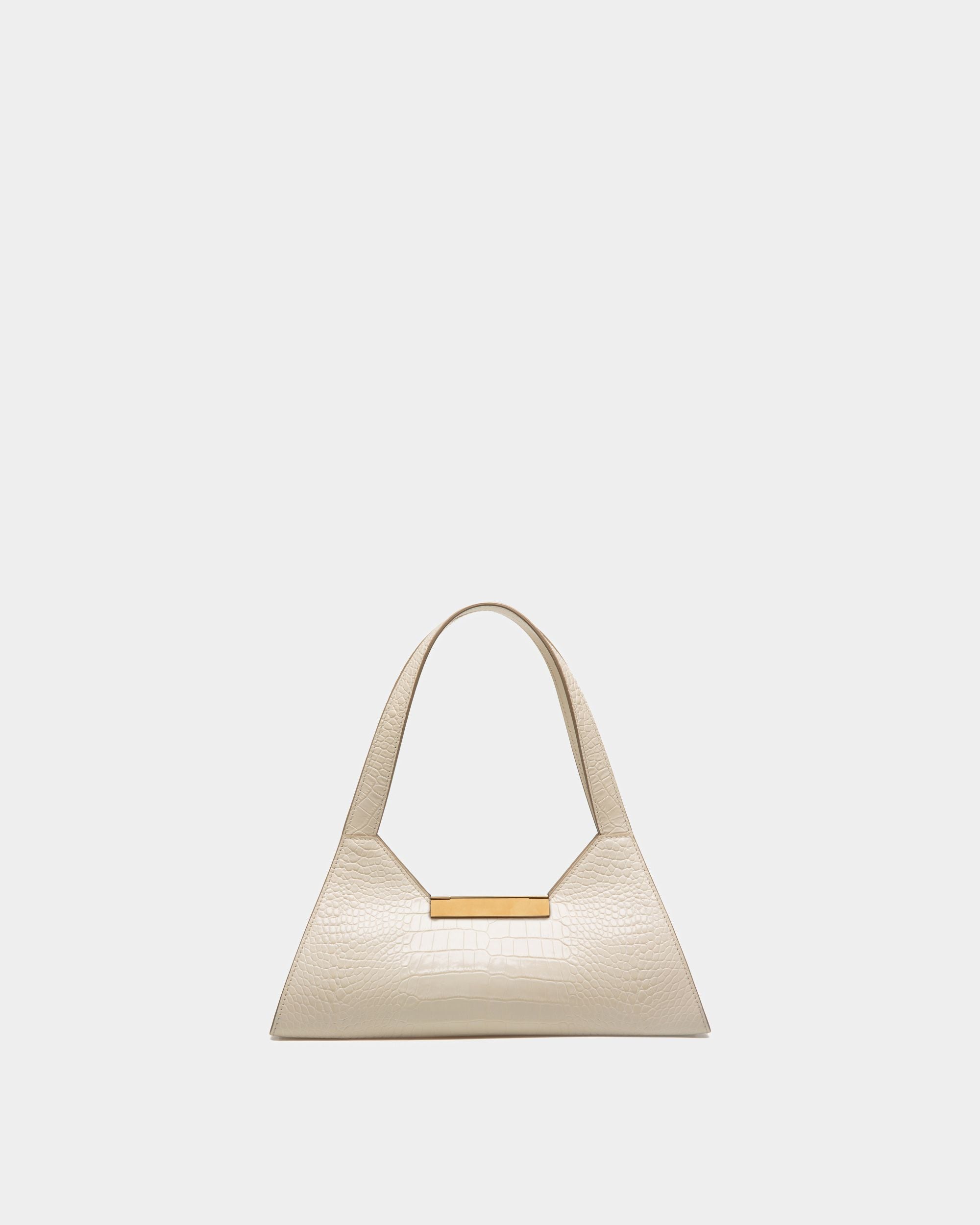 Tilt Small Shoulder Bag In White Crocodile Print Leather - Image 3