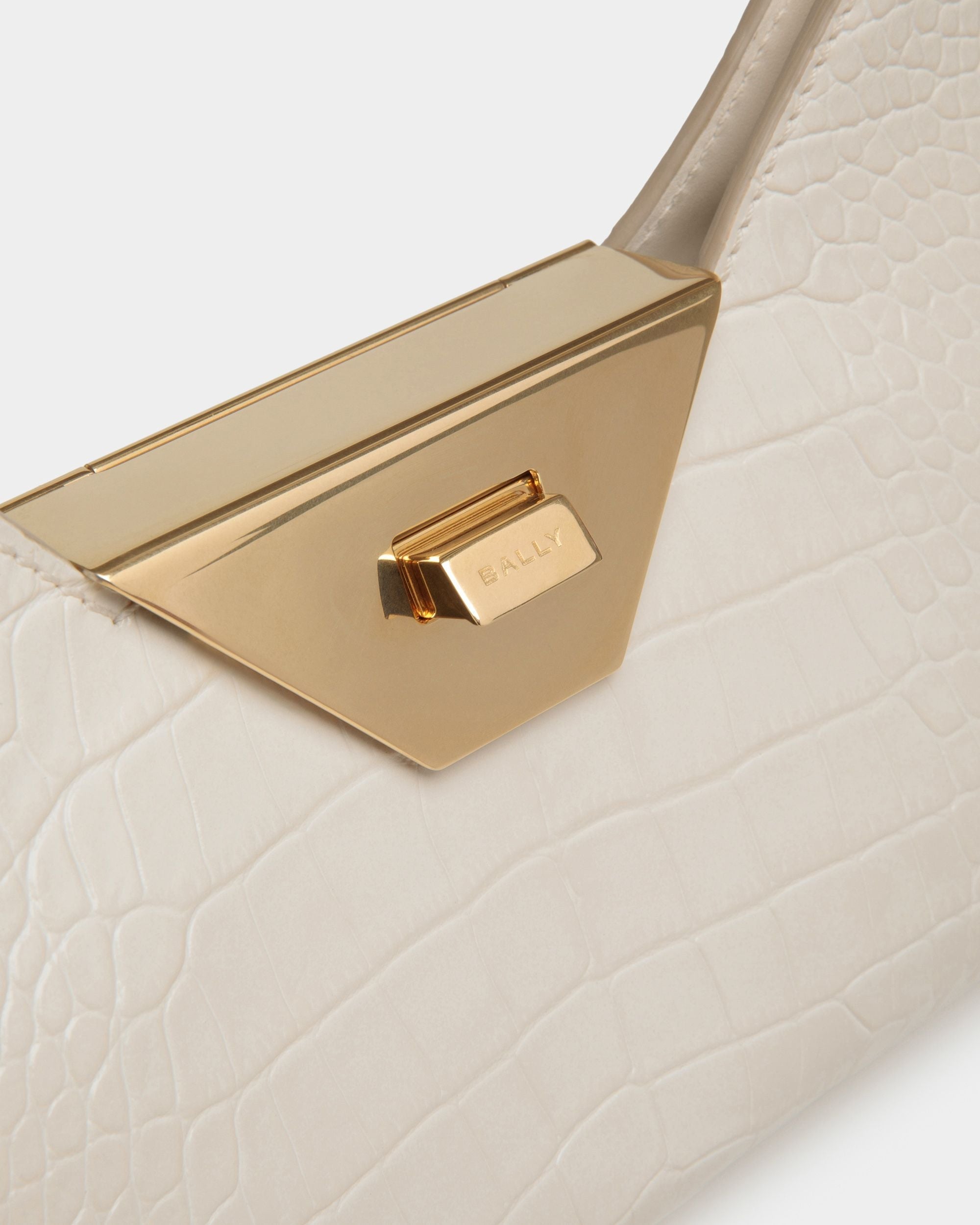 Tilt Small Shoulder Bag In White Crocodile Print Leather - Image 6
