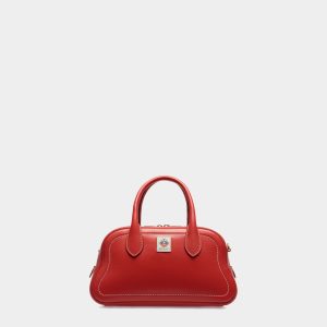 Unda Top Handle Bag in Red Grained Leather
