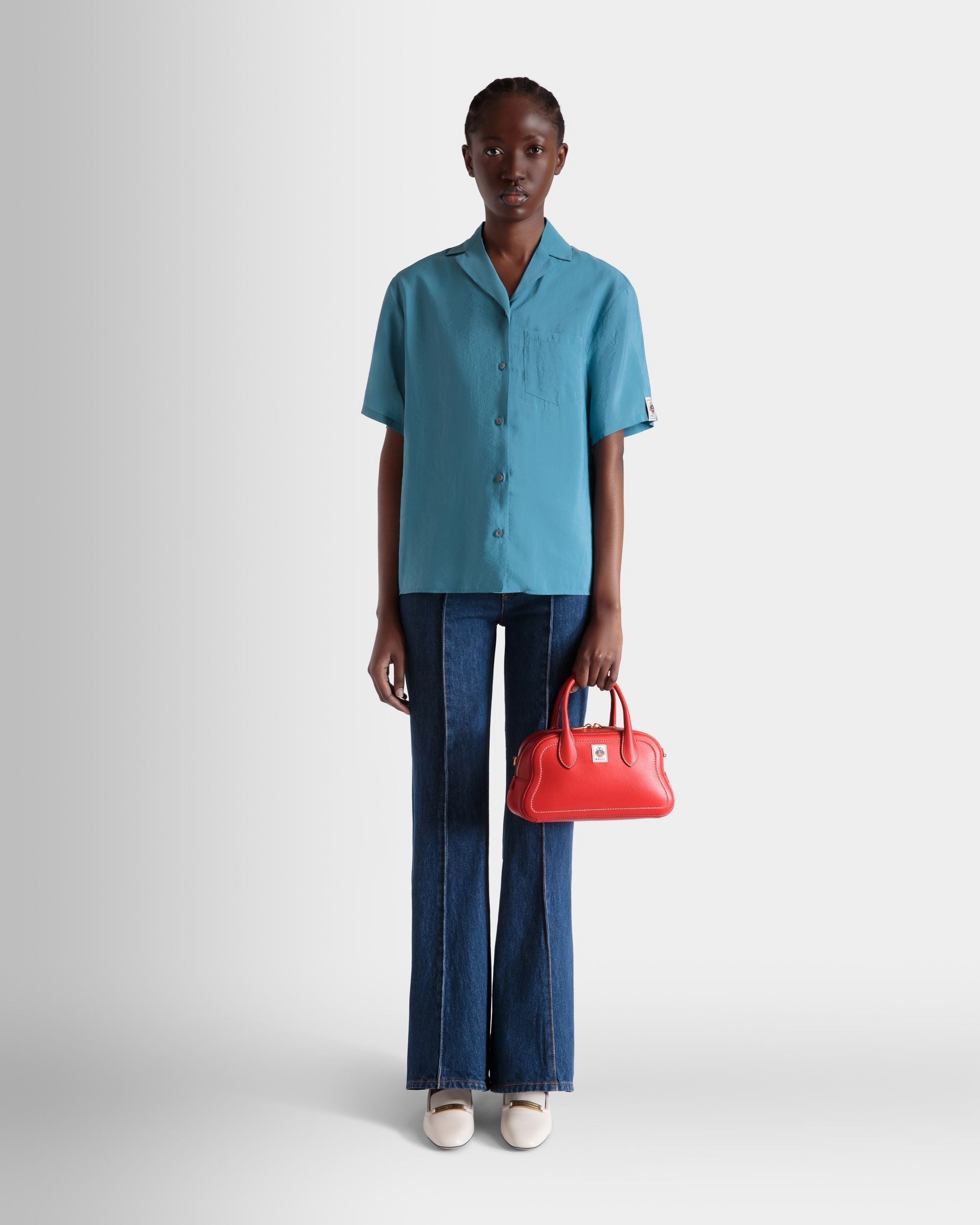 Unda Top Handle Bag in Red Grained Leather - Image 2