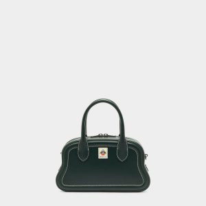 Unda Top Handle Bag in Marble Green Grained Leather