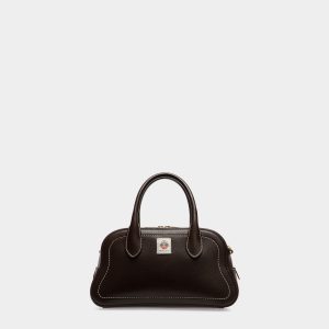 Unda Top Handle Bag in Ebano Grained Leather