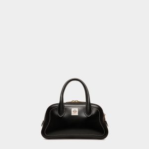 Unda Top Handle Bag in Black Grained Leather