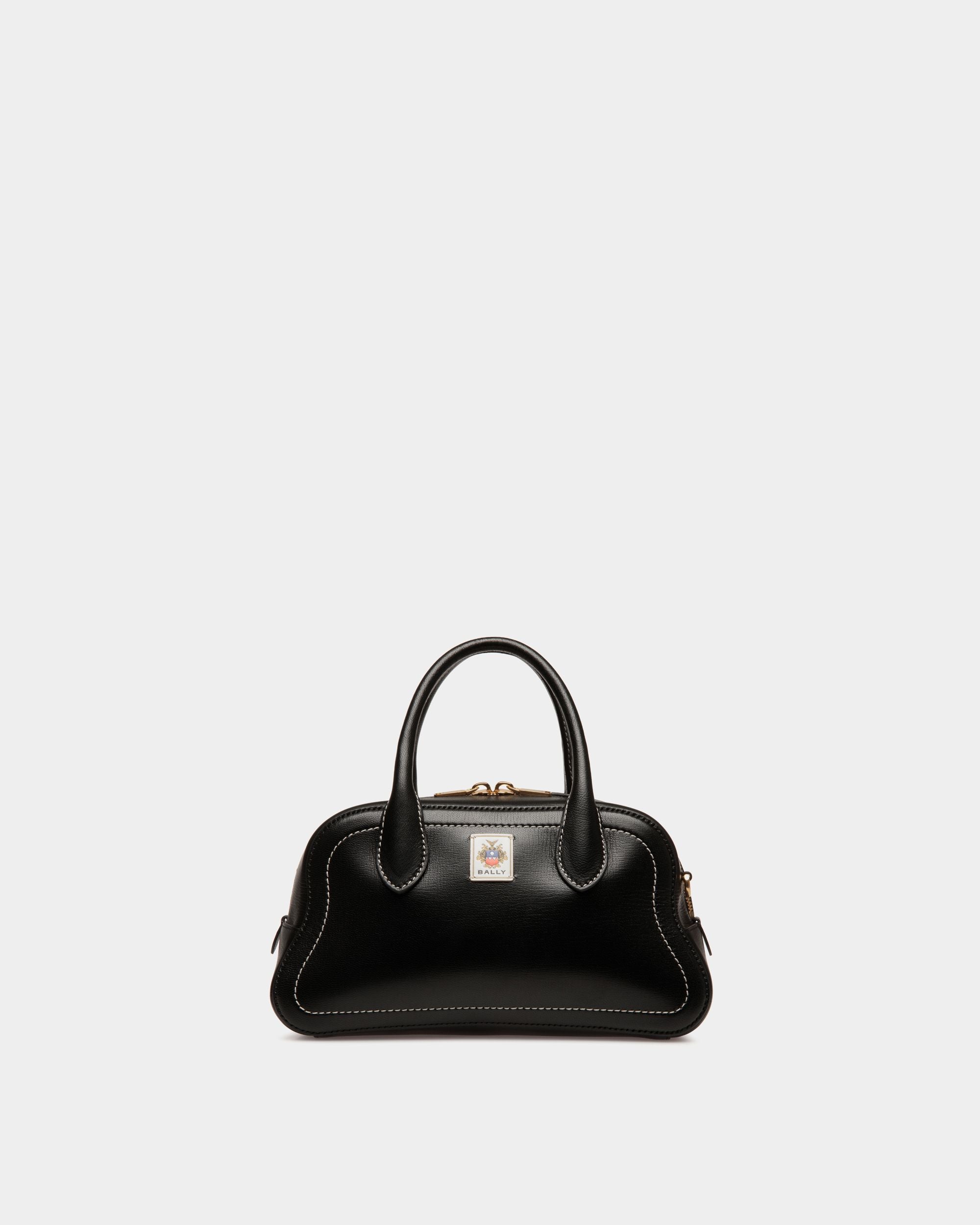 Unda Top Handle Bag in Black Grained Leather