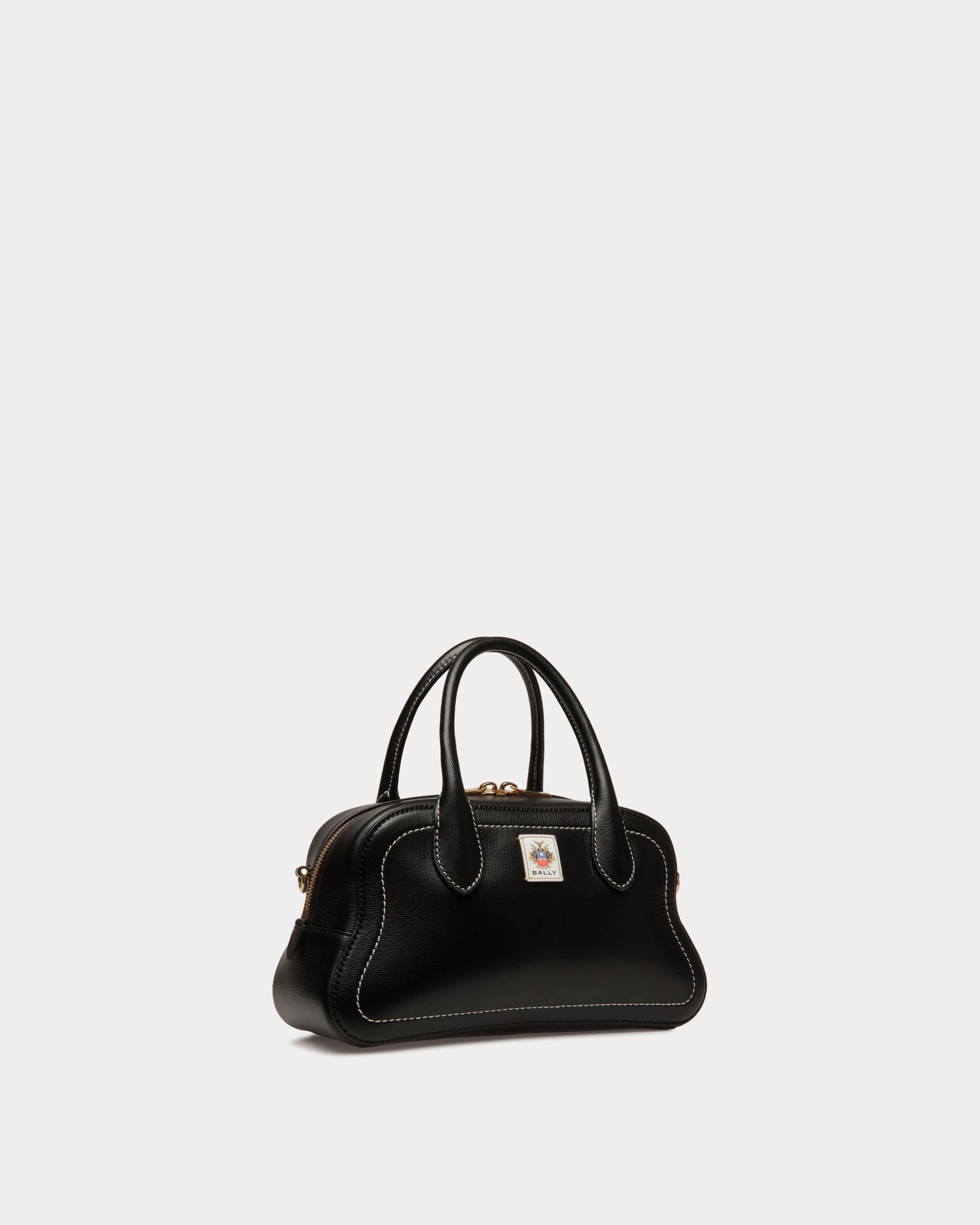 Unda Top Handle Bag in Black Grained Leather - Image 4