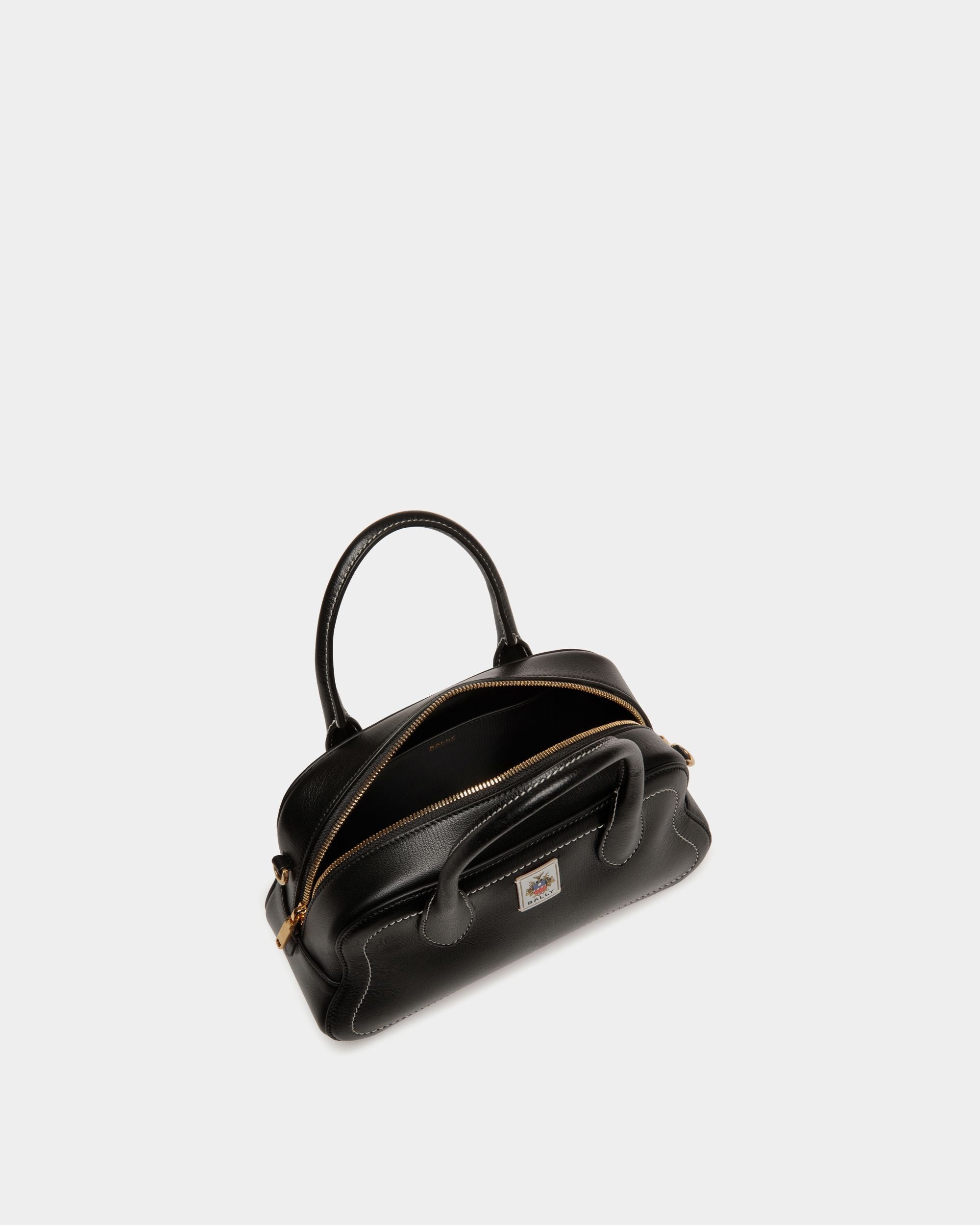 Unda Top Handle Bag in Black Grained Leather - Image 5