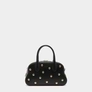 Unda Top Handle Bag in Black Grained Leather