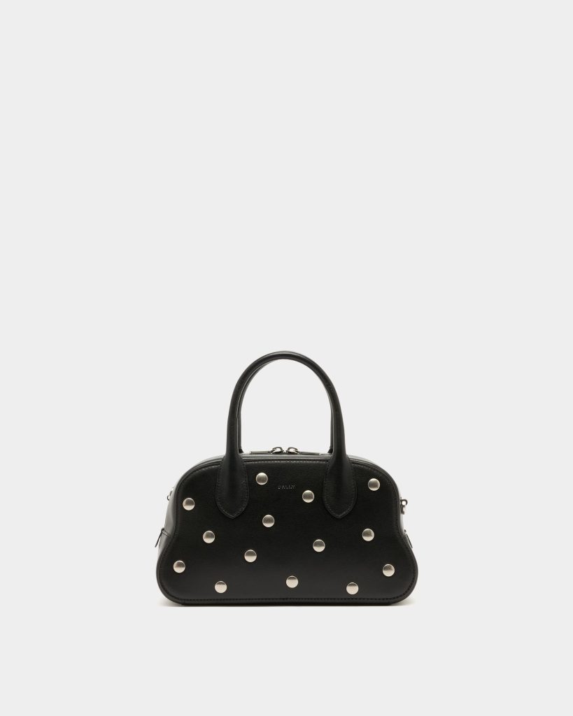 Unda Top Handle Bag in Black Grained Leather