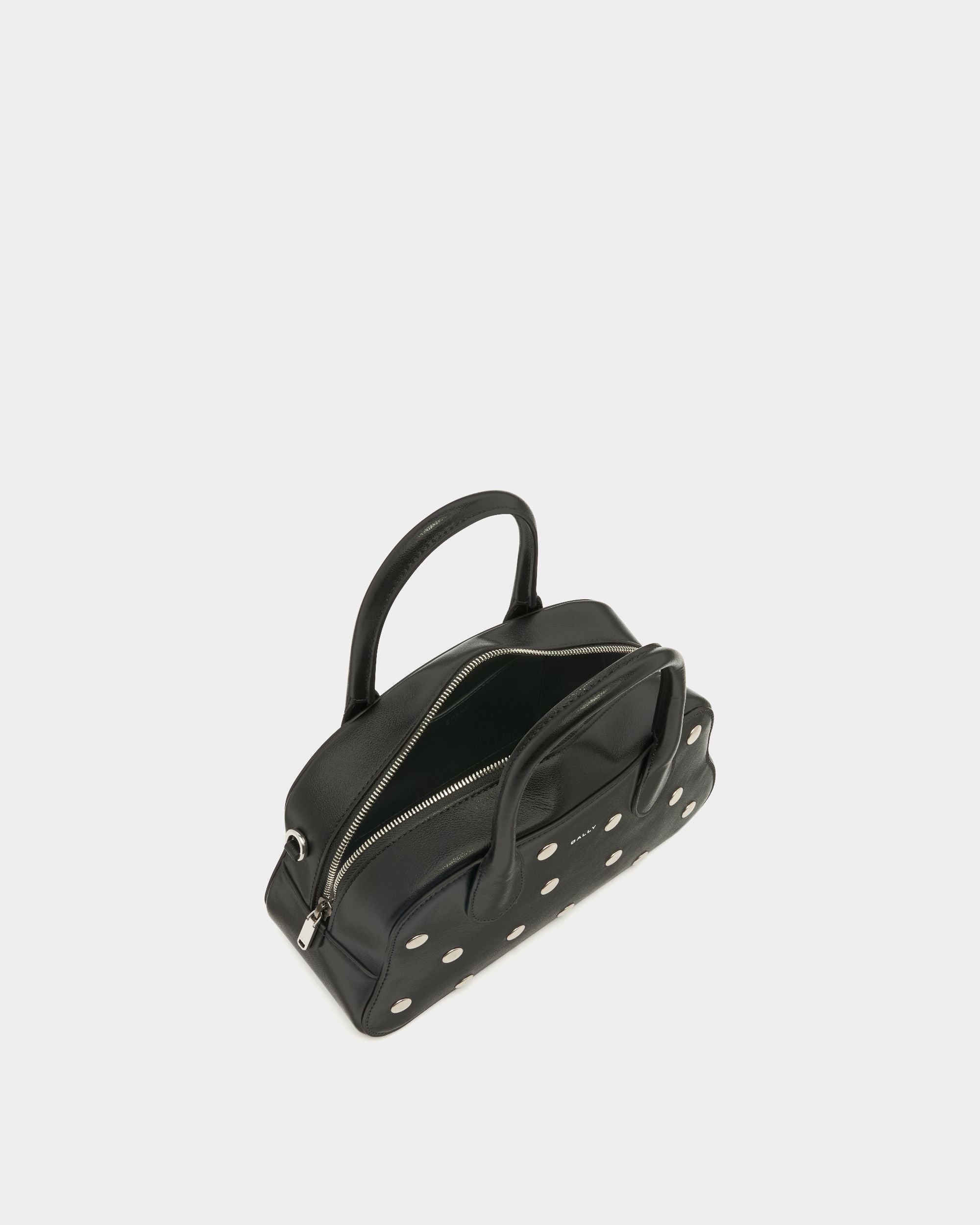 Unda Top Handle Bag in Black Grained Leather - Image 4