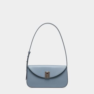 Ollam Small Shoulder Bag in Light Blue Leather