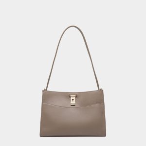 Lock Me Shoulder Bag in Taupe Grained Leather