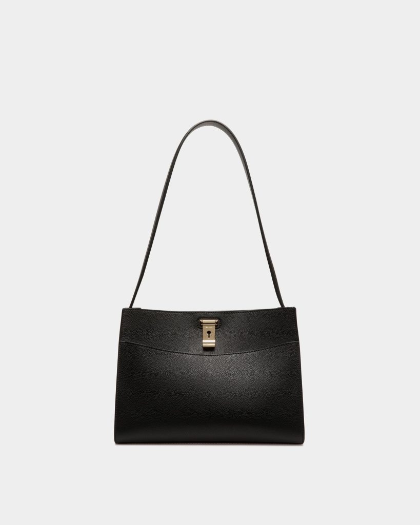 Lock Me Shoulder Bag in Black Grained Leather