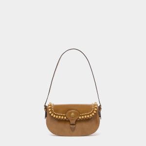 Beckett Small Shoulder Bag in Beige Brushed Leather With Studs