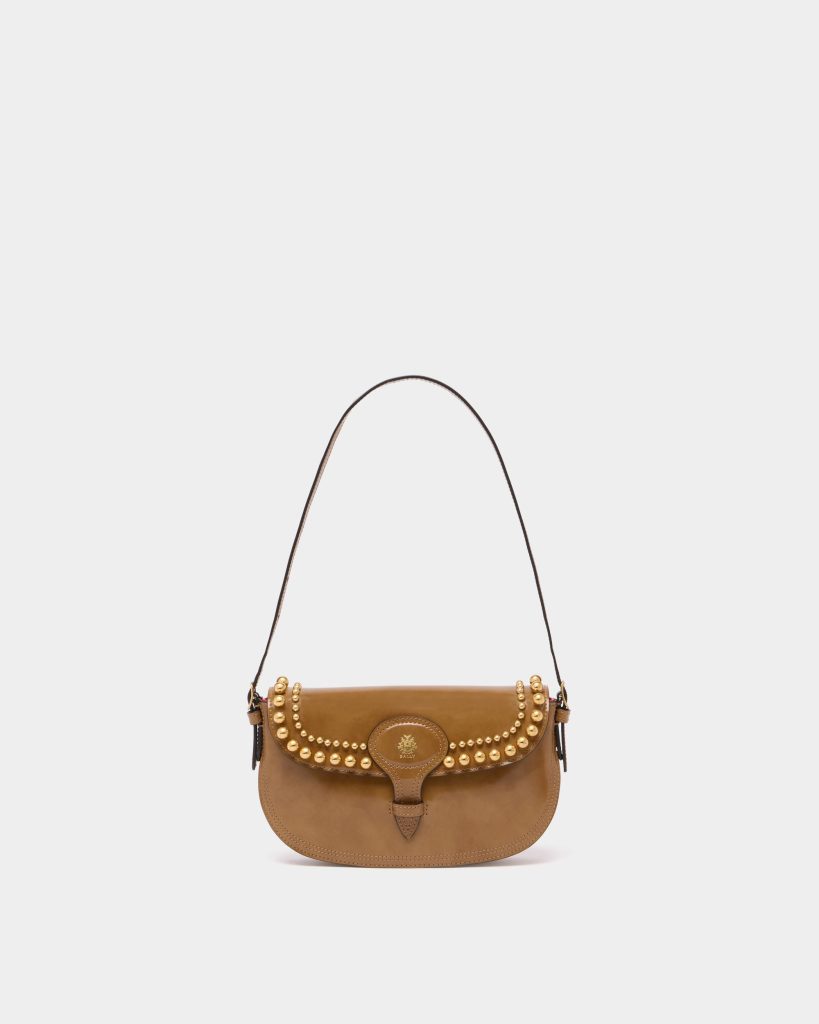 Beckett Small Shoulder Bag in Beige Brushed Leather With Studs
