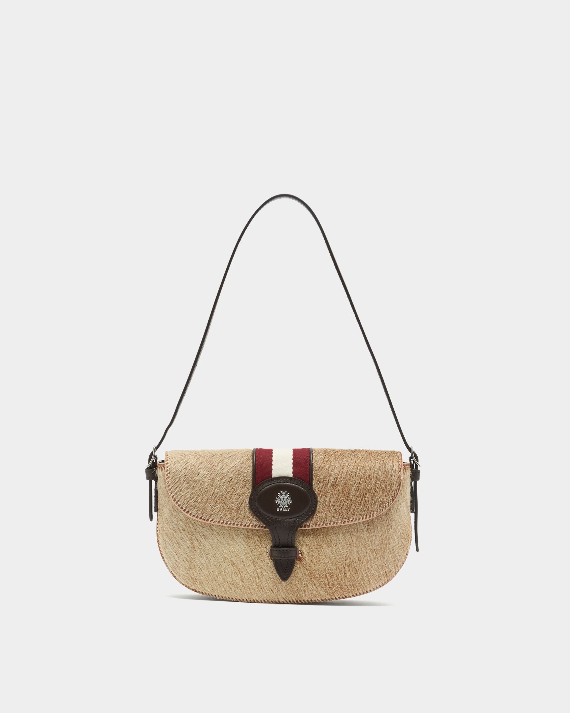 Beckett Small Shoulder Bag in Beige Pony Hair With a Bally Ribbon