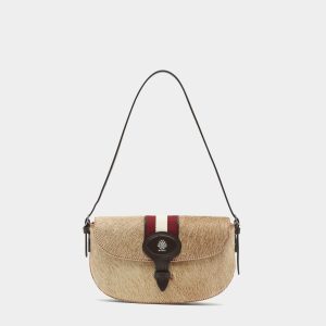 Beckett Small Shoulder Bag in Beige Pony Hair With a Bally Ribbon
